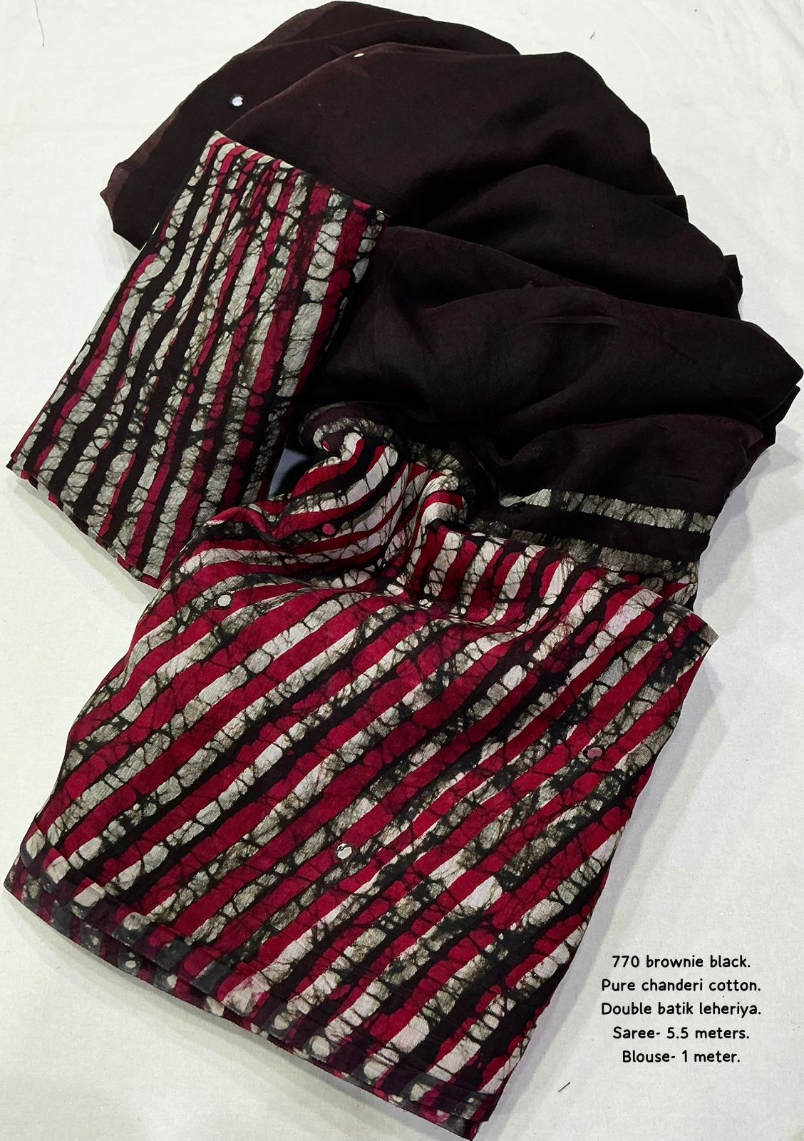 Brownie Black Double Batik Leheriya Saree