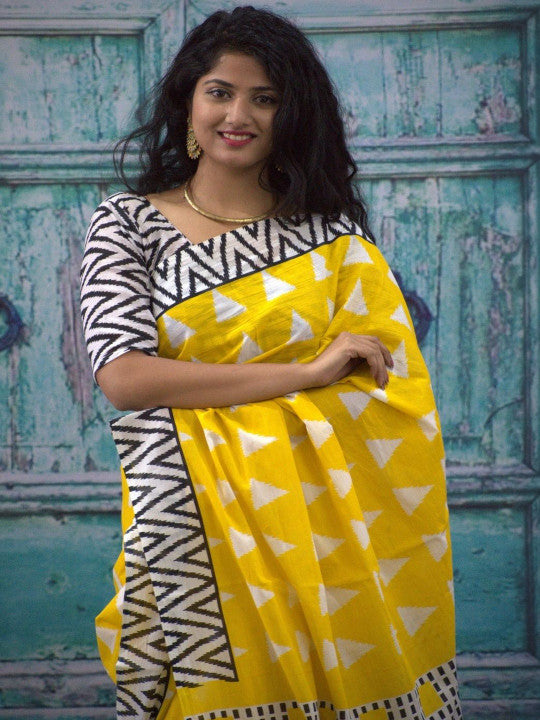 Sunshine Yellow Geometric Cotton Saree
