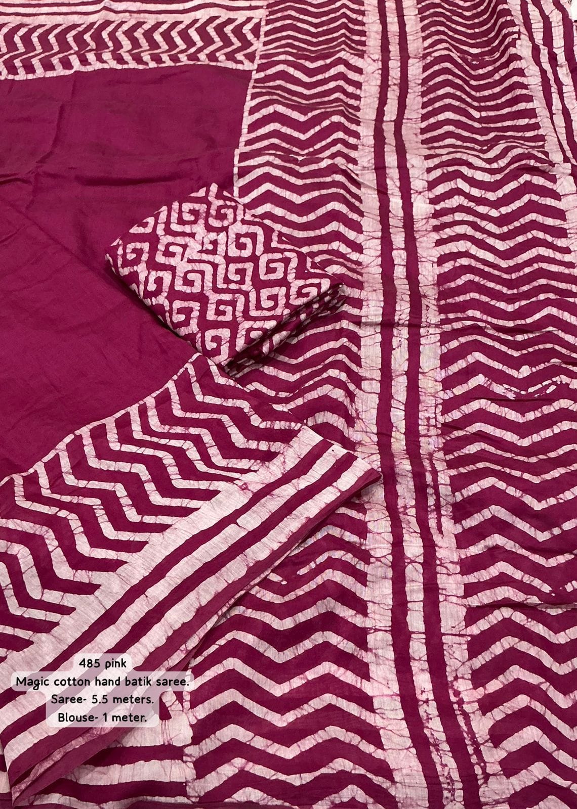 Vibrant Pink Magic Cotton Batik Saree