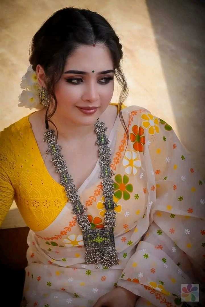 Sunshine Yellow Floral Linen Cotton Saree