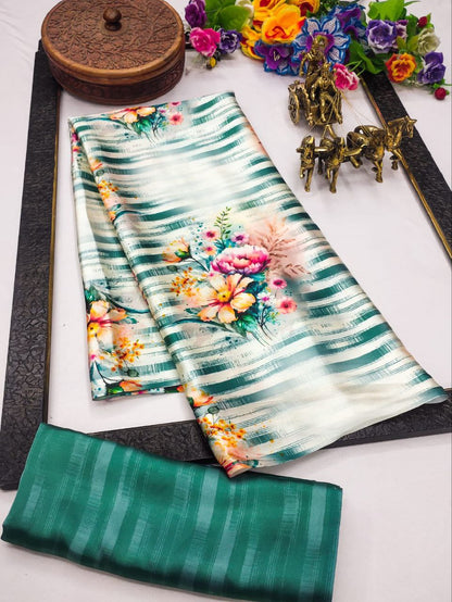 Pastel Blue Floral Printed Saree  Soft Elegant Designer Saree for Party, Festive & Casual Wear