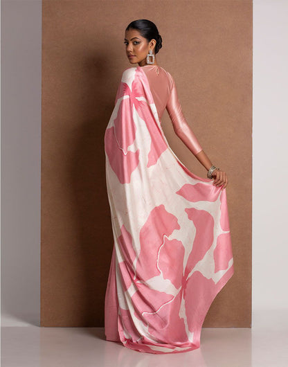 Blush Pink Satin Abstract Floral Designer Saree – Elegant Party & Festive Wear Saree for Women