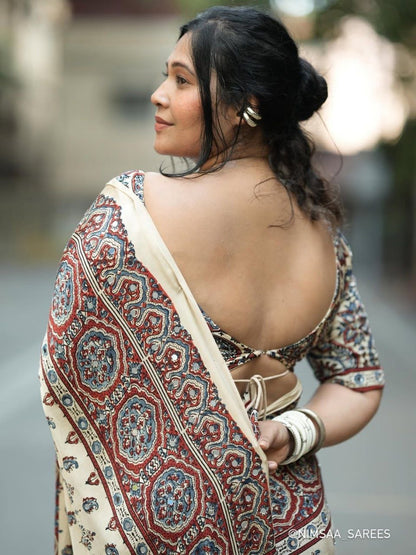 Cream Gajji Silk Premium Printed Designer Saree for Women