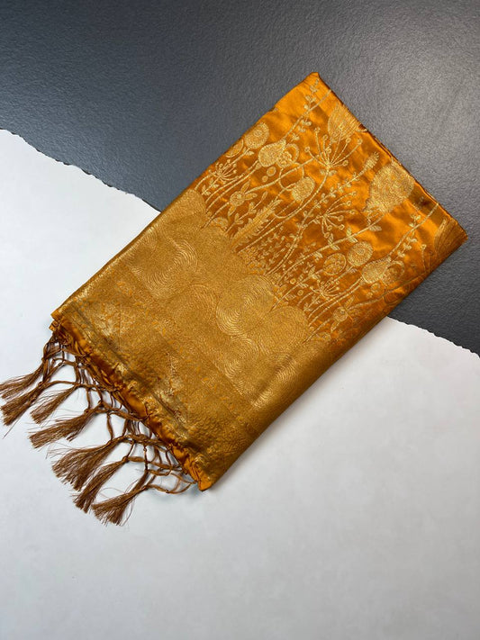 Golden Mustard Banarasi Silk Saree for Women