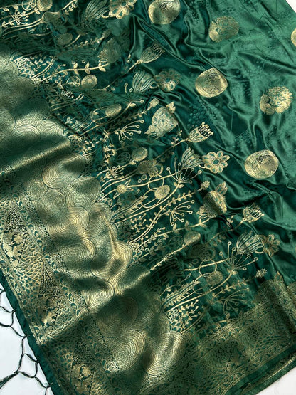 Emerald Green Banarasi Silk Saree For Women