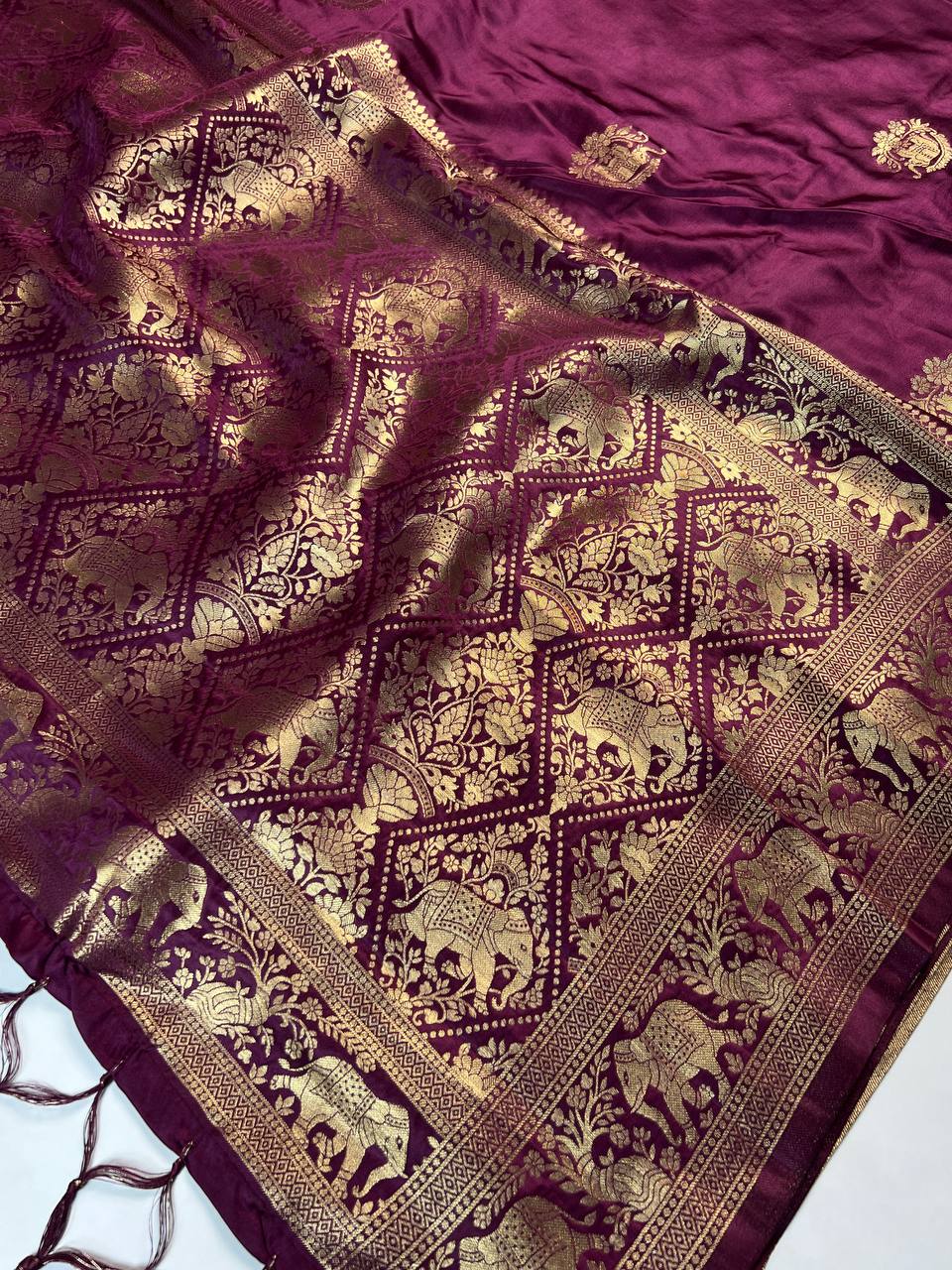 Wine Purple Banarasi Silk Saree For Women