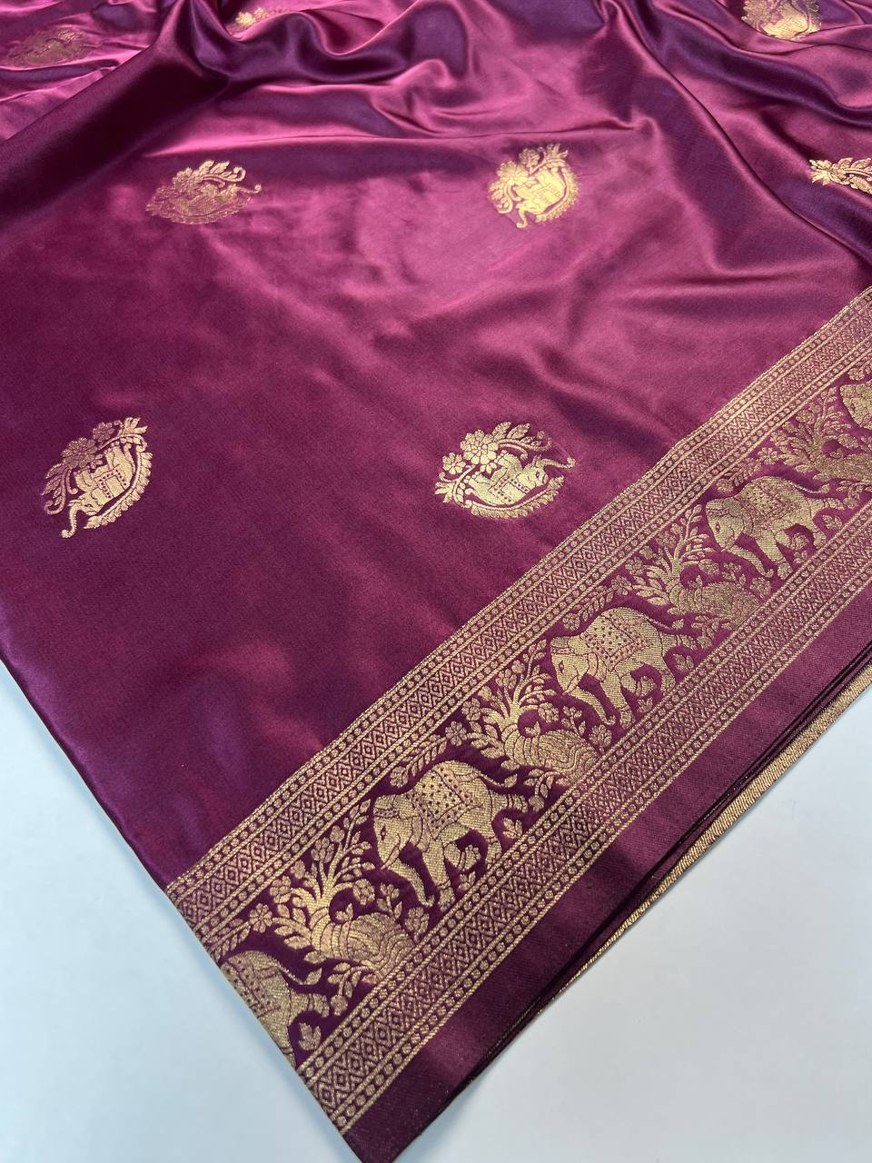 Wine Purple Banarasi Silk Saree For Women