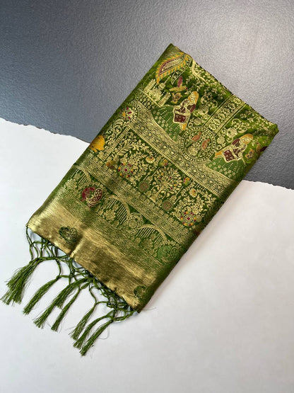 Green Banarasi Silk Saree for Women