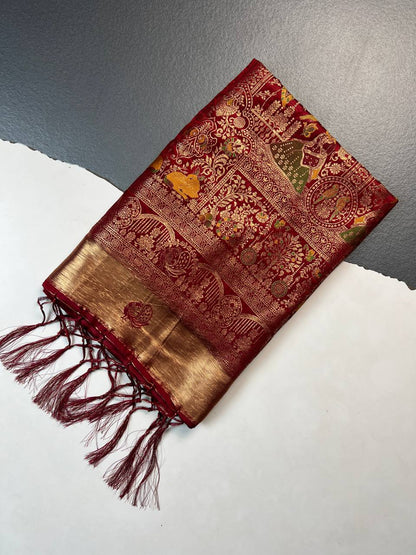 Red Banarasi Silk Saree for Women