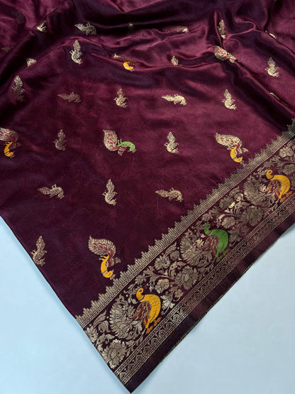 Wine Purple Banarasi Silk Saree for Women