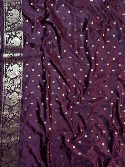 Wine Purple Banarasi Silk Saree for Women