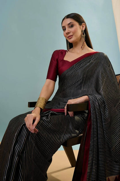 Maroon Black Printed Ajrakh Modal Silk Saree with Designer Border