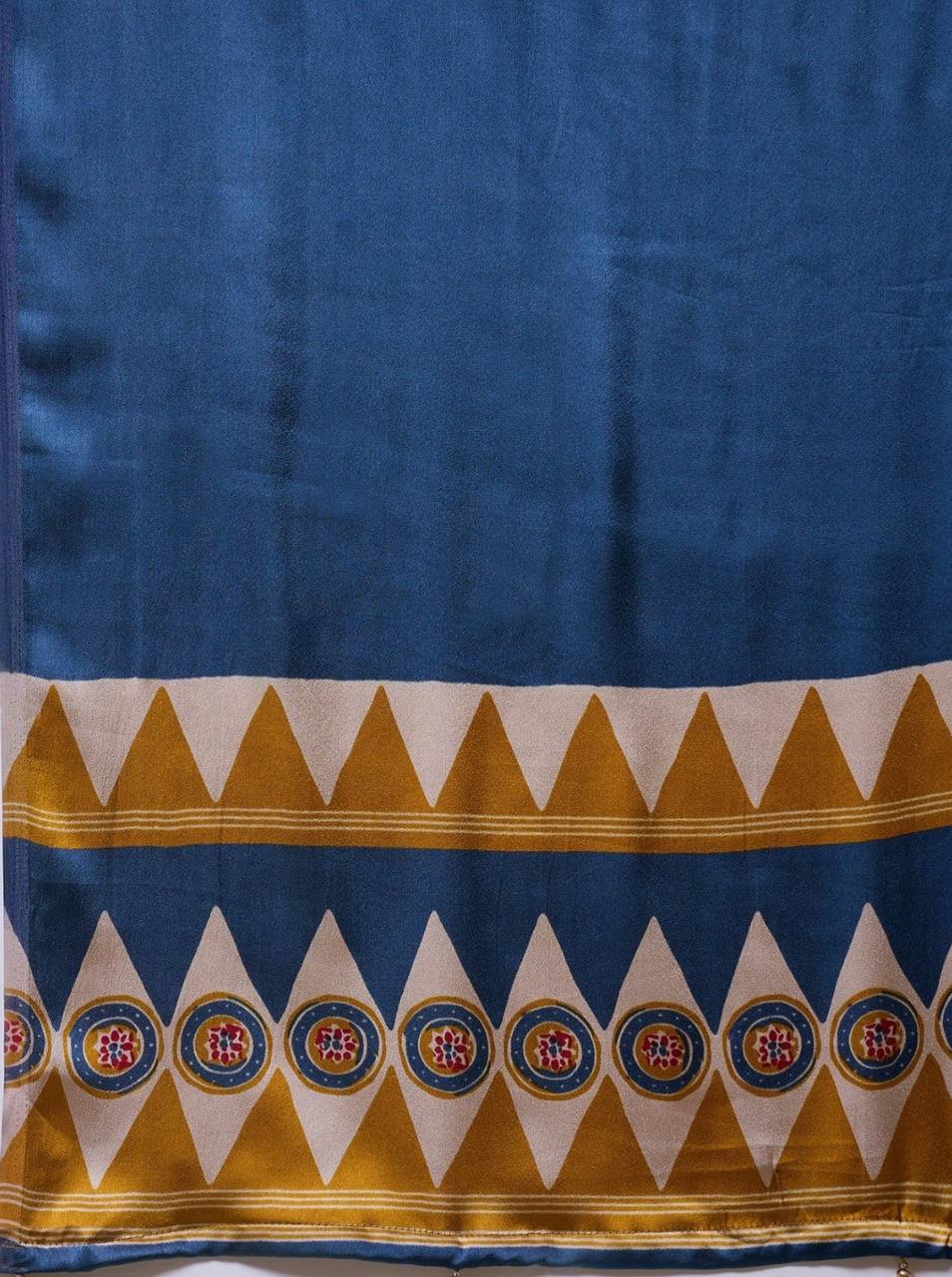 Mustard Yellow Navy Blue Striped Ajrakh Modal Silk Saree with Designer Pallu