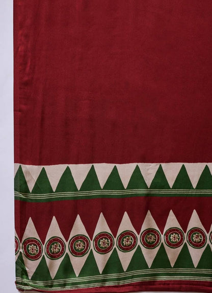 Olive Green Maroon Striped Ajrakh Modal Silk Saree with Designer Border