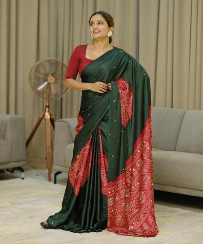 Bottle Green Gajji Silk Premium Designer Saree for Women