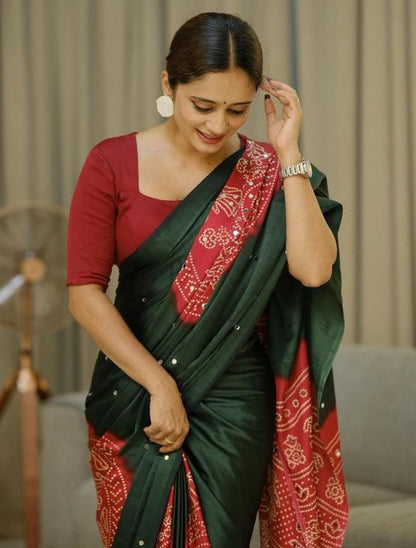 Bottle Green Gajji Silk Premium Designer Saree for Women
