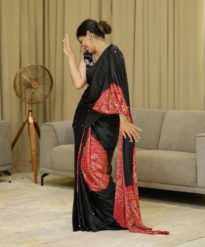 Black Gajji Silk Premium Designer Saree for Women