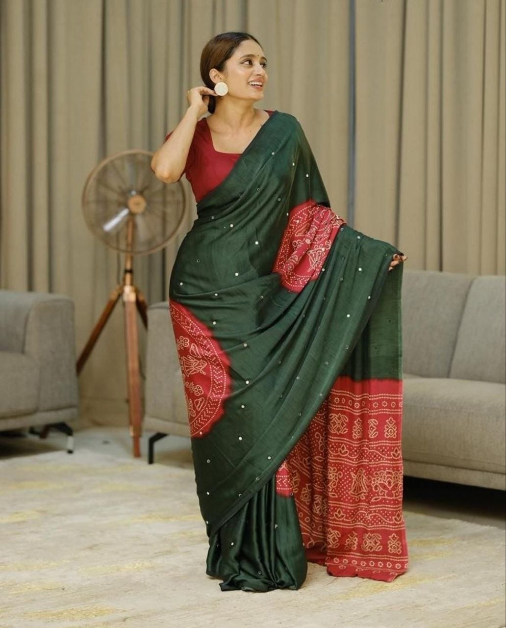 Bottle Green Gajji Silk Premium Designer Saree for Women