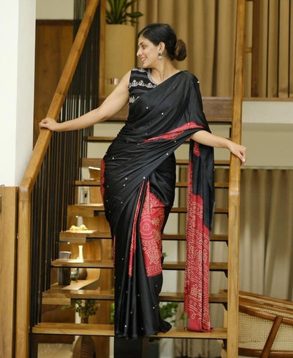 Black Gajji Silk Premium Designer Saree for Women