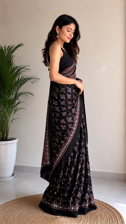 Black Gajji Silk Premium Designer Saree for Women