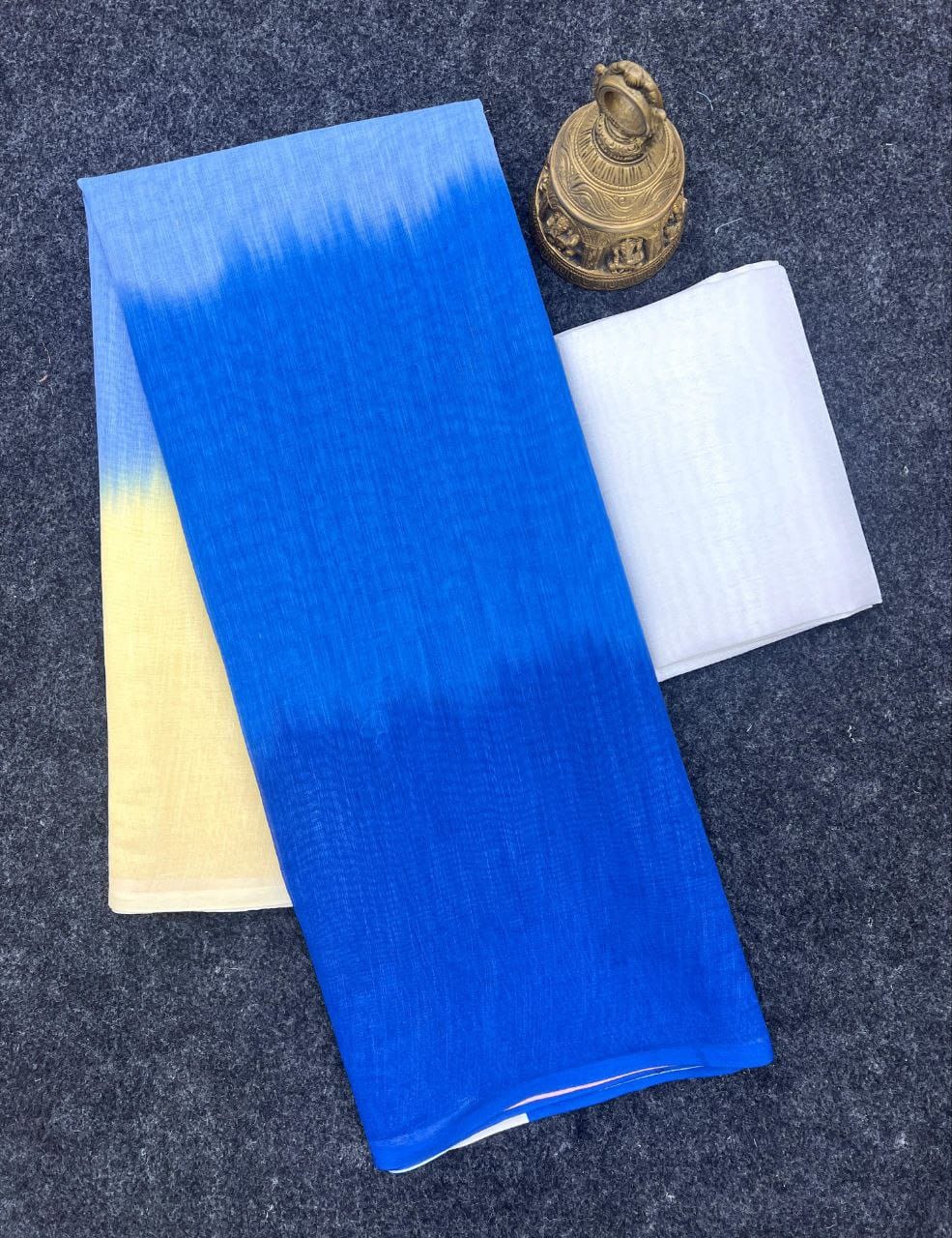 Off-White and Blue Linen Ombre Saree