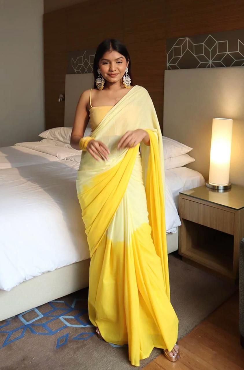 Pale Yellow and Bright Yellow Linen Dual Tone Saree