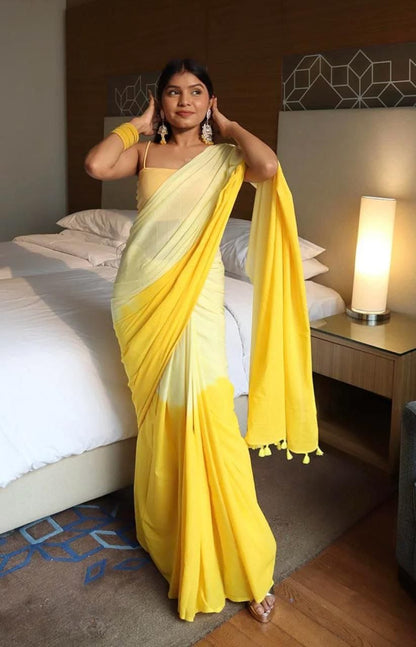Pale Yellow and Bright Yellow Linen Dual Tone Saree