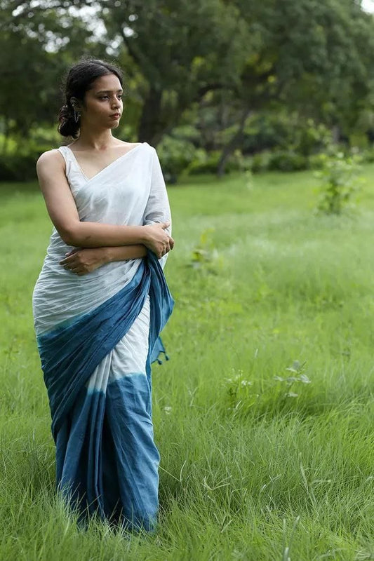 Light Blue and Deep Indigo Linen Dual Tone Saree