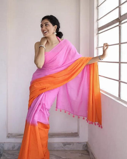 Pink and Orange Linen Dual Tone Saree