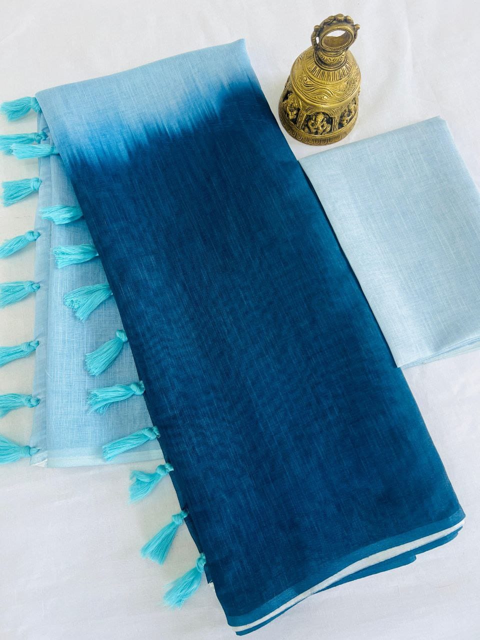 Light Blue and Deep Indigo Linen Dual Tone Saree