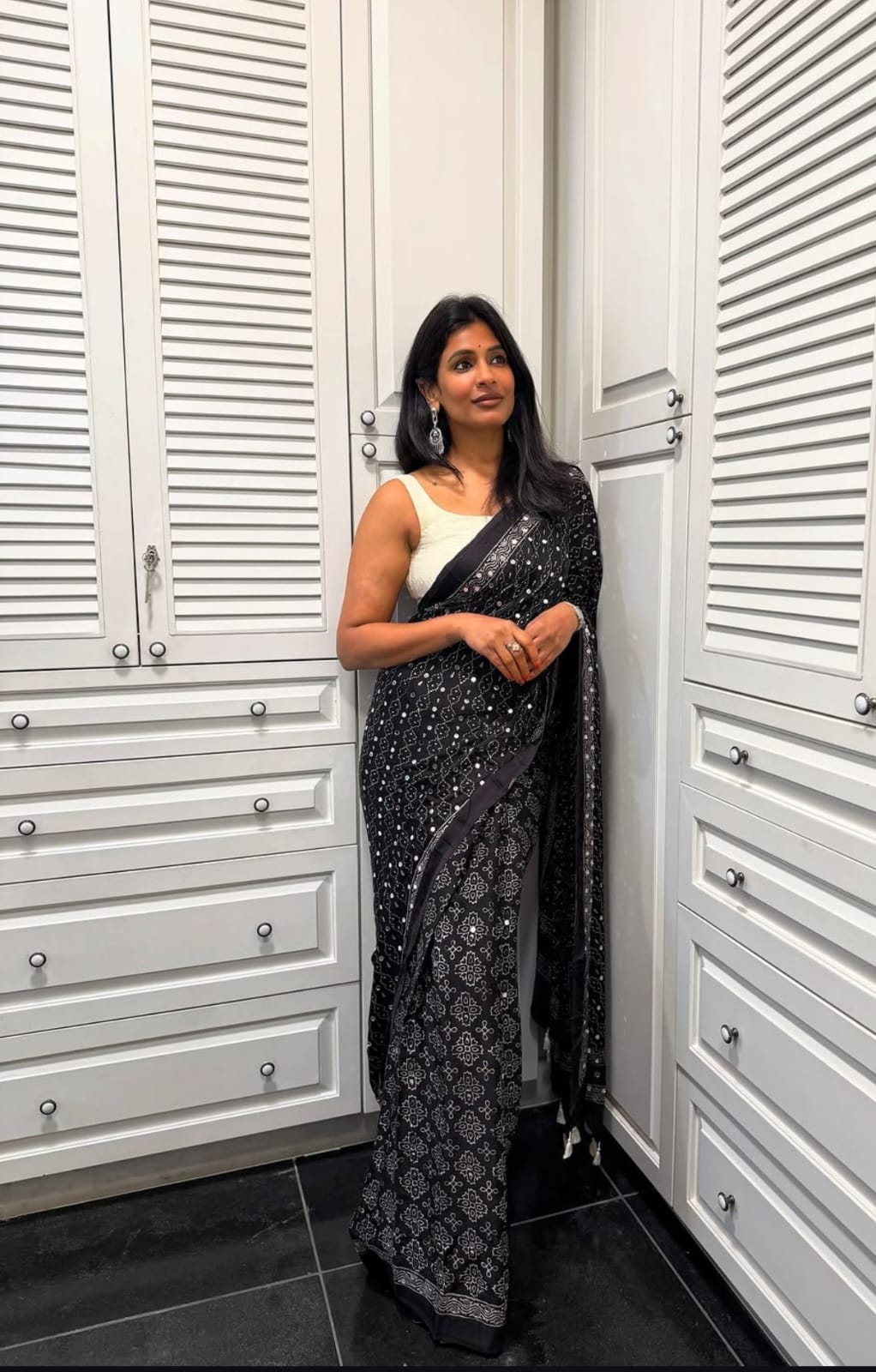 Black Ajrakh Gajji Mirror Work Saree