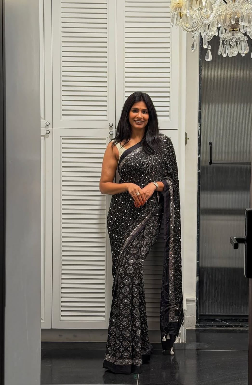 Black Ajrakh Gajji Mirror Work Saree