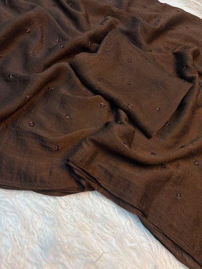 Coffee Crush Embroidered Soft Linen Saree