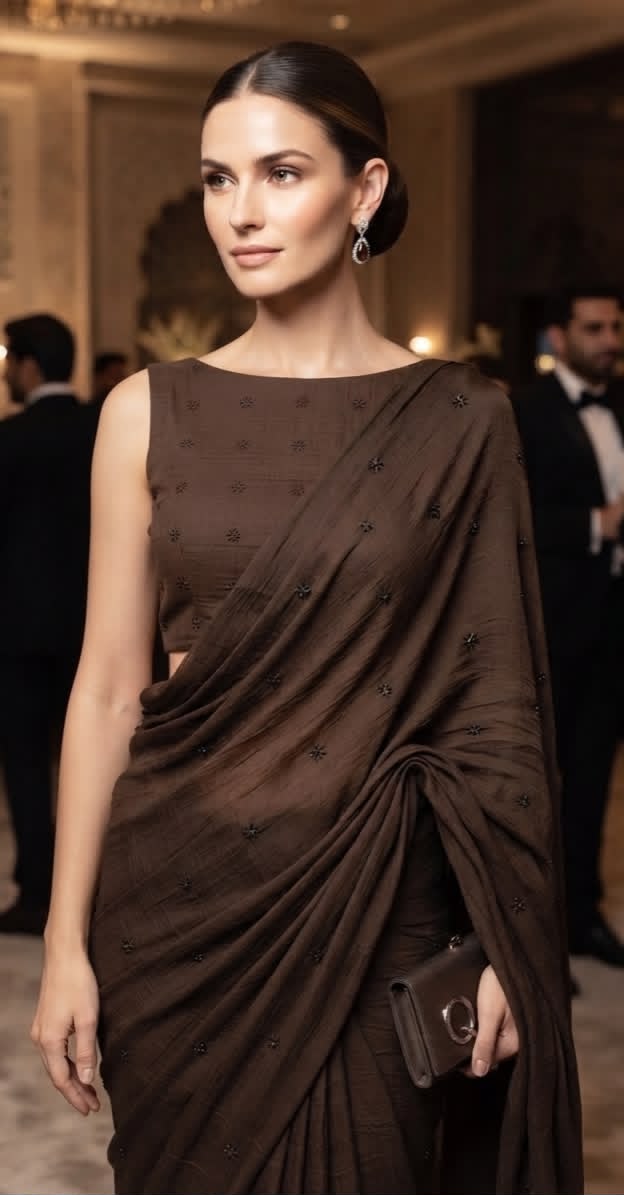 Coffee Crush Embroidered Soft Linen Saree