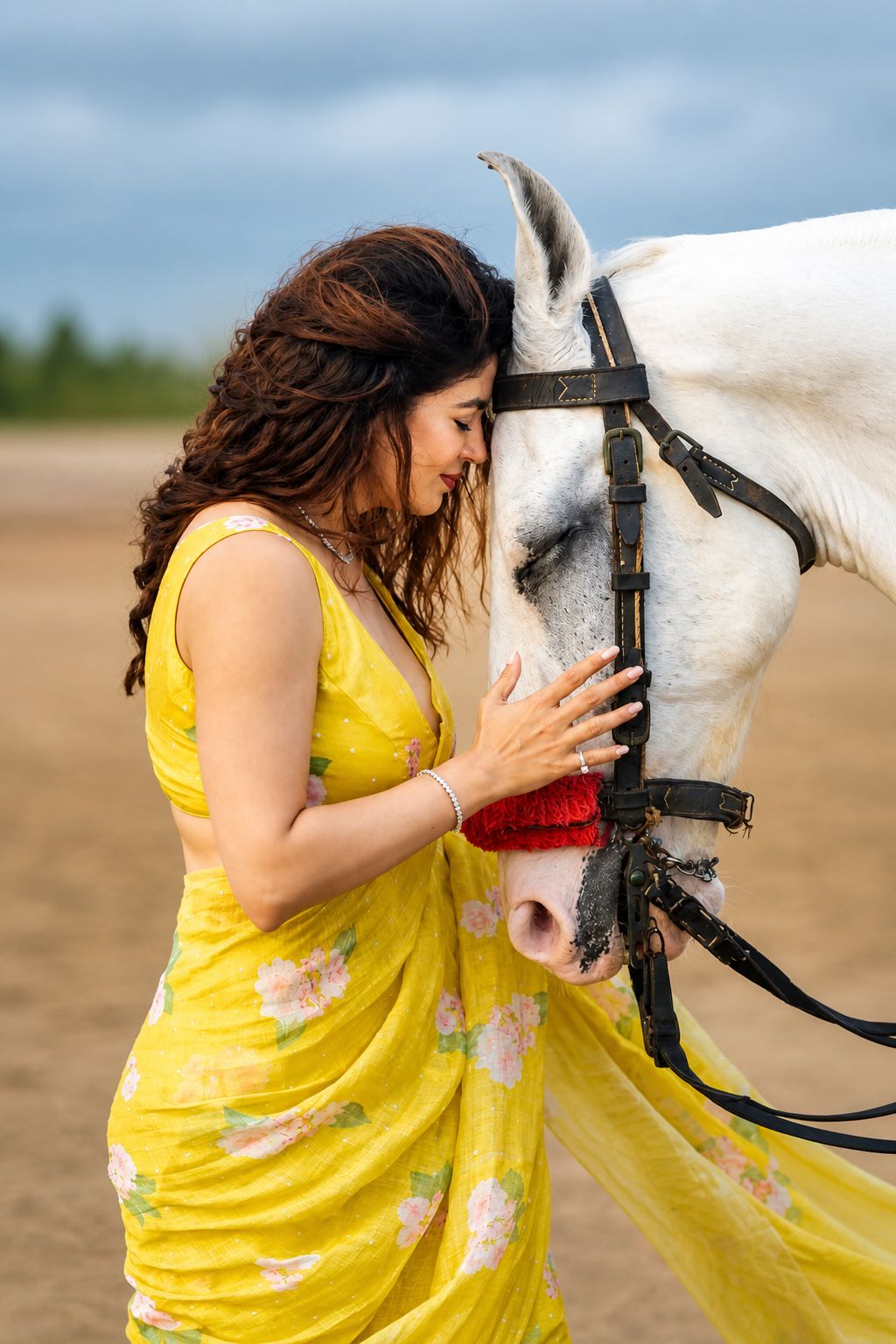Bright Yellow Linen Saree with Pink Floral Print