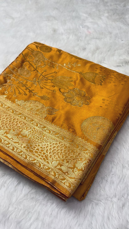 Golden Mustard Banarasi Silk Saree for Women