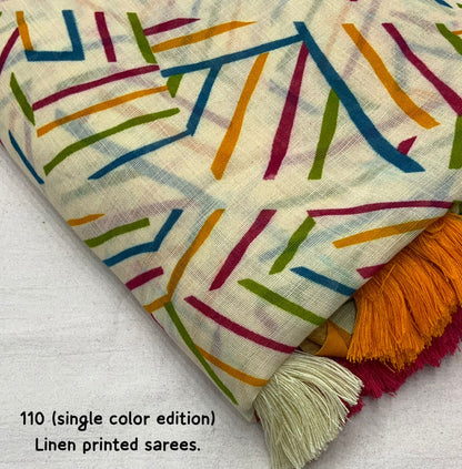 Abstract Geometric Print Saree with Striped Blouse