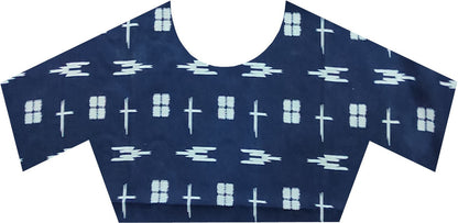 Indigo and White Striped Block-Printed Saree