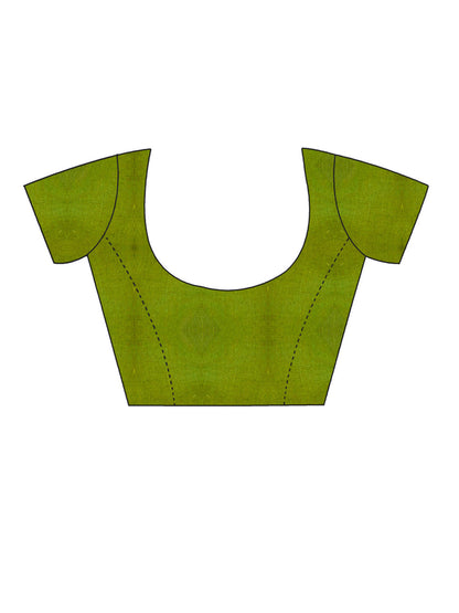 Yellow and Olive Green Ikat Print Saree with Pom-Pom Lace