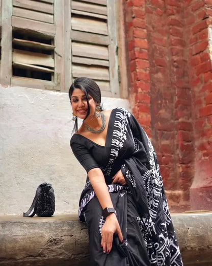 Classic Black and White Tribal Art Saree