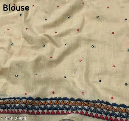Ivory White Madhubani Style Linen Saree