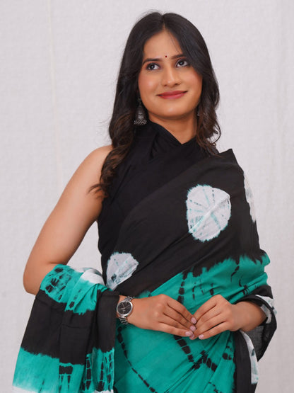 Black and Teal Abstract Tie-Dye Saree