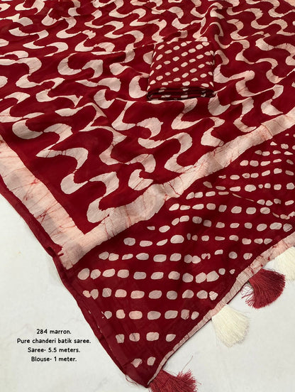 Maroon Chanderi Batik Saree