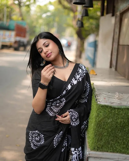 Classic Black and White Tribal Art Saree