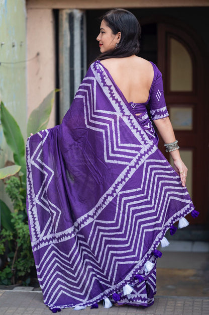 Lavender Chanderi Batik Saree