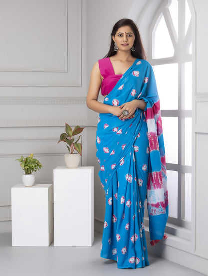 Vibrant Blue and Pink Tie-Dye Saree