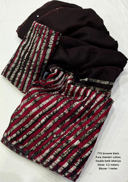 Brownie Black Double Batik Leheriya Saree