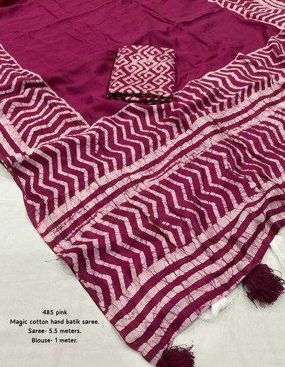 Vibrant Pink Magic Cotton Batik Saree