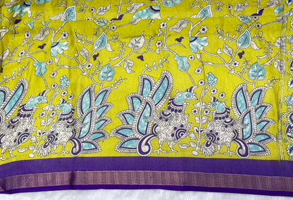 Lime Green and Purple Floral Saree with Peacock Pallu