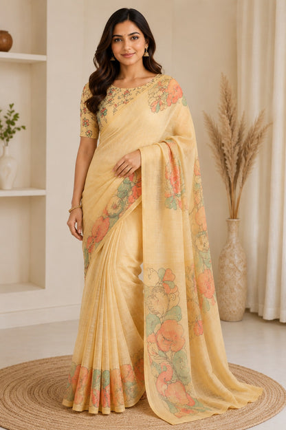 Pastel Floral Linen Saree